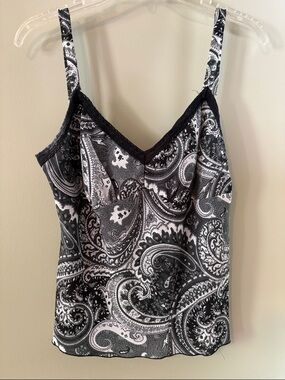 Paisley Lace-Trim Black & White Cami